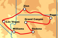 Маршрут (карта) тура "Las Vegas National Park Motorcycle Tour" ("Самые известные Национальные парки США и достопримечательности штатов Невада, Юта и Аризона")