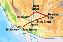Нажмите для просмотра программы тура "Wild West 1" ("Дикий Запад 1"): краткое описание тура, расстояния, маршрут (карта)