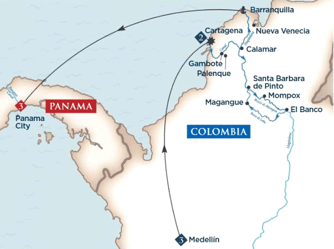       . Map Colombia and Panama cruises